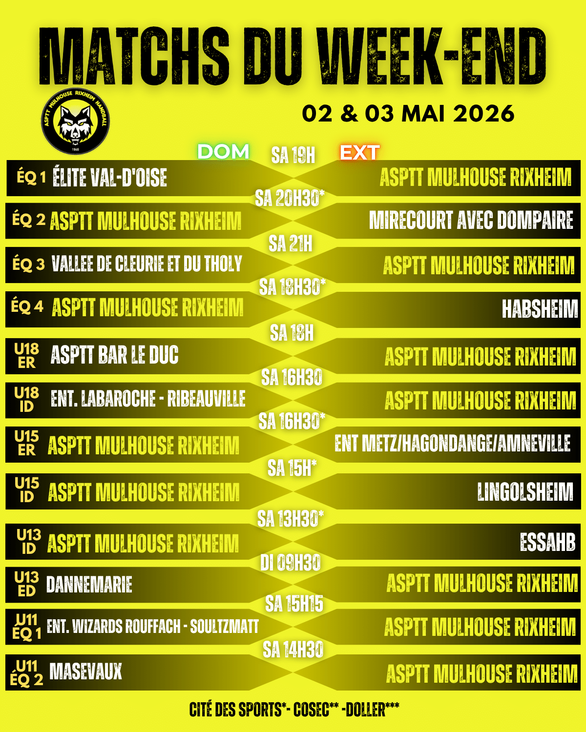 Résultats du week-end suite - ASPTTMR HANDBALL MULHOUSE RIXHEIM