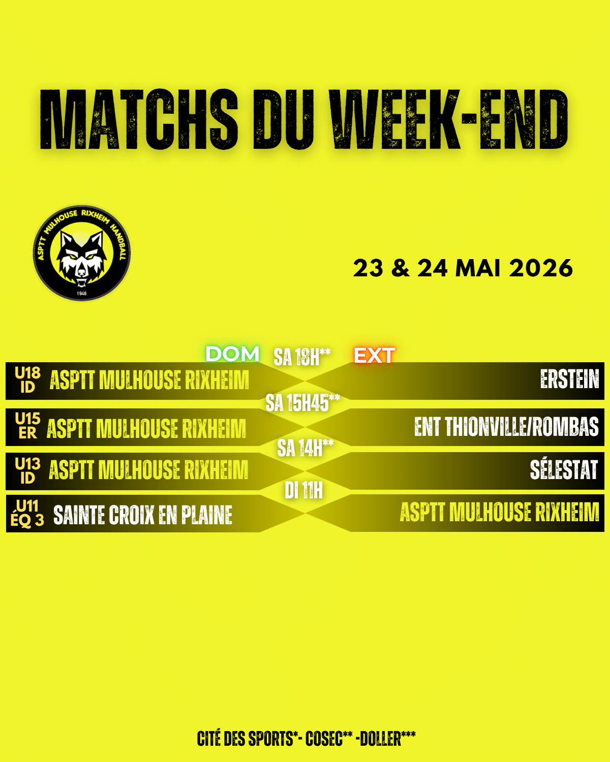 Résultats du week-end suite - ASPTTMR HANDBALL MULHOUSE RIXHEIM